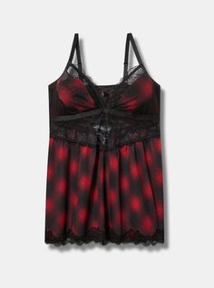 Matching Style(s): Search 42805194 FIT Wireless. . Adjustable straps. . MATERIALS + CARE Lace knit fabric. . 100% polyester. . Machine wash cold. Line dry. Imported. DETAILS Strappy. . Cutout at back. . Mesh and lace. . The best plus size women's mesh and lace strappy wireless babydoll chemises & babydolls in diagonal holiday plaid jester red made of microfiber. Torrid is your destination for cozy fall and winter clothes to keep you warm and comfortable. Holiday Plaid, Fitted Wedding Dress, Lingerie Dress, Matches Fashion, Winter Clothes, Lace Knitting, Cozy Fall, Baby Dolls, Knitted Fabric