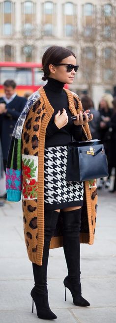 Mira Duma. Street Styl, Mira Duma, Miroslava Duma, Leopard Print Cardigan, Kelly Bag, Looks Street Style, Fashion Weeks, Style Crush, Looks Chic