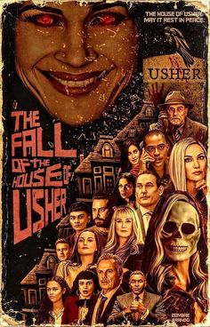 a movie poster with an image of a creepy face and many other people in the background