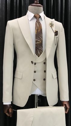 Collection: Fall – Winter 2022/23  Product: Slim-Fit 3 Piece Suit  Color Code: Beige  Size: EU46/US36 S | EU48/US38 S | EU50/US40 S | EU52/US42 S | EU54/US44 S | EU56/US46 S  Suit Material: 49% polyester, 49% viscose, 2% elestan  Drop: 6  Cutting: Italian  Button: One Button  Vents: Double Vent  Machine Washable: No  Fitting: Slim-fit  Package Include: Jacket, Vest and Pants Only Suit For Man Wedding, Suit For Man, Peak Lapel Suit, Suits Style, Stylish Mens Suits, Man Wedding, Slim Fit Suit Men