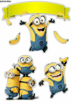 three minion stickers that have been cut out to look like they are dancing