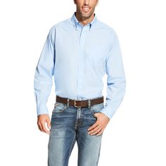 Wrinkle Free Solid Shirt Shirt Wrinkles, Light Blue Shirts, Contrast Collar, Look Your Best, Western Shirts, Button Shirt, Wrinkle Free, Blue Shirt, Classic Shirt