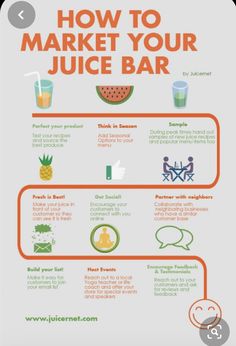 how to market your juice bar info poster with orange and green colors on the side