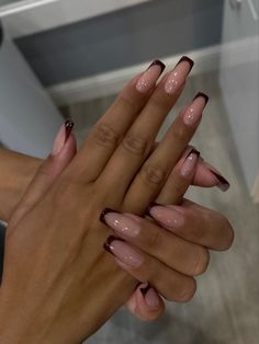 Square Nail Designs Dark Colors, Long Nails Autumn, Brown French Nails With Design, Brown On Brown French Nails, Brown Nails Acrylic French Tip, French Square Nails Design, Mocha French Tip Nails, Brown Tip French Nails, Chocolate Brown French Tip Nails