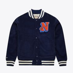 Take your New York Knicks gear to an elite level with this Collegiate Varsity Full-Snap Jacket. Its outstanding construction and historically accurate team details provide a vintage look and feel. This throwback jacket is the perfect option for layering with your favorite jersey or tee on game day. Varsity Jacket With Button Closure For College, Sporty Varsity Jacket For College With Button Closure, Classic Long Sleeve Sport Coat For College, Classic Navy Varsity Jacket For College, Classic Long-sleeve Outerwear For Sports Events, Classic Long Sleeve Outerwear For Sports Events, Navy Varsity Track Jacket For College, Streetwear Varsity Jacket With Snap Buttons, Varsity Jacket With Snap Buttons For Streetwear