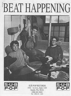 the cover of beat happening magazine, featuring two young men sitting in a room with guitars