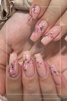 ndulge in the beauty of spring with these stunning cherry blossom nails in a trendy coffin shapePerfect for adding a touch of elegance and femininity to your lookthese nail designs feature delicate pink blossoms against a softneutral backgroundWhether you're headed to a special event or just want to elevate your everyday stylethese nails are sure to make an impressionEmbrace the floral trend and give them a try today Pink Nail Inspiration Coffin, Pretty Floral Nails, Pretty Soft Nails, Nails Inspiration Floral, Spring Gel X Nail Designs, Flower And Heart Nails, Nail Inspo Flower Design, Japanese Blossom Nails, Nail Art Cherry Blossom