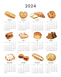 a calendar with different types of breads on it