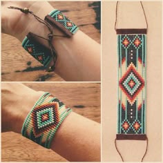 the bracelet is made with beads and leather