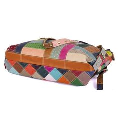 Multi Color Leather Patchwork Shoulder Bag vendor-unknown Handbags Square Patchwork, Handbags Large, Leather Patchwork, Female Girl, Casual Tote, Casual Girl, Crossbody Strap, Tote Handbags, Evening Bags