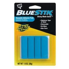 the blue stik adhesive is packaged in a package for use with other items