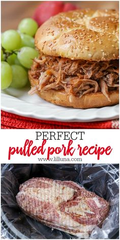 the perfect pulled pork recipe with grapes and meat on it is ready to be eaten