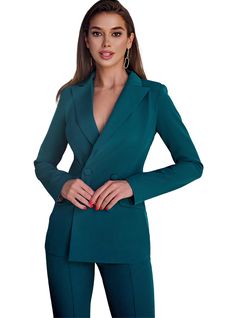 2-piece womens blazer trouser suit for office, business meetings, formal events and special occasions. Also perfectly combines with sneakers so after a long and tiring business day you can change you heels to sneakers and still look chic. DETAILS -  slim fit pants -  with crease -  high rise -  blazer is buttoned -  lined -  front pockets -  slim fit MATERIAL Premium quality suiting fabric, which consists of viscose mostly and a bit of polyester and elastane SIZES The models in photos are wearin Green Pantsuit Women, Emerald Green Pantsuit, Pantsuit Women, Green Pantsuit, Pantsuit For Women, Women Office Wear, Professional Headshots Women, Headshots Women, Powerful Woman