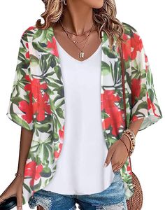 PRICES MAY VARY. MATERIAL: Beach cover ups for women are made of chiffon, thin and lightweight fabric is a little sheer that makes you sexy, chic, cool and comfortable in summer DESIGN: Kimono cardigans for women are designed with open front, puff sleeve, all-over print, and symmetrical round beveled hem, loose fit and medium length, adding fashion elements to your summer outfits COLLOCATION: Womens summer tops can be worn as swim cover ups pairing with bikini, maternity clothes, dress capes and Beach Cover Ups For Women, Bohemian Style Kimono, Hawaiian Swimwear, Cafe Street, Cruise Attire, Kimono Beach Cover Up, Kimono Beach, Chiffon Cardigan, Oversized Clothes