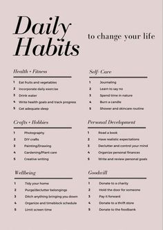 To Do List For Healthy Lifestyle, How To Have Healthy Lifestyle, Ways To Self Improve, Healthy Habits And Routines, How To Change Your Life In 2024, Positive Daily Habits, Forming Good Habits, Daily Productive Habits, List Of Good Habits