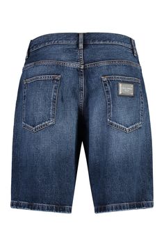 100% Cotton Luxury Denim Blue Bottoms With Five Pockets, Luxury Straight Leg Denim Blue Bottoms, Designer Denim Bottoms With Pockets, Luxury Denim Straight Leg Bottoms, Luxury Straight Leg Denim Bottoms, Designer Dark Wash Denim Bottoms, Feminine Chic, Stefano Gabbana, Denim Short