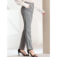 These pants are essential for dressing up or down. Lightweight fabric, covered in a plaid pattern, shapes these trendy trousers with a high-rise fit. How it is a bit high waist and how it gathers at the waist adding shape to the body. You may love everything about these trousers, from their regular fit to the elastic high-waist, which could double as a hiding mechanism for women with love handles. Style these trousers with a crop top and heels for the ultimate look. This fashionable and trendy c High-waist Plaid Winter Pants, Elegant High-waisted Plaid Pants, Elegant Plaid Wide-leg Pants, Fitted High-waisted Plaid Pants, Fitted Plaid High-waisted Pants, Trendy Trouser, Work Office, Long Trousers, Plaid Pants