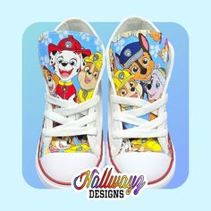 Order at www.Hallwayzdesigns.com use code ETSY10% to receive 10% off your order.  Not all options are available on Etsy. Please view our website for exclusive designs such as BLUEY, COCOMELON, AND MANY MORE!Custom Paw Patrol Converse Shoes white blue personalized handmade sneaker licensed fabric sewn boys athletic Causal tie footwear hightop google Meta ads free shipping etsy hallwayz Designs rubble Marshall chase infant toddler Www.hallwayzdesigns.com Need it fast? Add rush order to guarantee 5 Customizable White Fun Sneakers, Customizable Fun White Sneakers, Themed White Low-top Sneakers, White High-top Sneakers For Birthday, Fun White Sneakers With Custom Artwork, Playful White Customizable Sneakers, Converse Shoes White, White Converse Shoes, Meta Ads