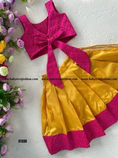 Kutties Pattu Pavadai, Ethnic Dress For Baby Girl, Ethnic Frocks For Baby Girl, Babies Frock Design, Baby Girl Dresses Traditional, Traditional Dresses For Baby Girl, Kids Dress Stitching Ideas, Yellow Lehenga Color Combos, Kids Traditional Wear Indian