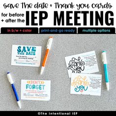 an image of save the date and thank you cards for iep meeting