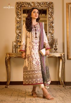 Asim Jofa AJRP-09 Be Khudi Rania Print Collection Suites Designs, Asim Jofa, Rs 5, Organza Sleeves, Pink Olive, Embroidered Sleeves, Couture Embroidery, Lehenga Collection, Embroidered Border