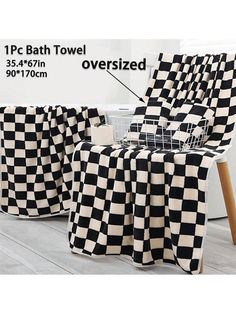 two black and white checkered chairs next to each other with the measurements on them