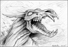 a drawing of a dragon with its mouth open