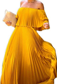 Yellow Pleated A-line Midi Dress, Pleated Maxi Length Dress For Brunch, Elegant Yellow Pleated Maxi Dress, Flowy Pleated Dress For Brunch, Flowy Pleated Maxi Dress For Brunch, Flowy Pleated Spring Dress, Yellow Pleated Maxi Dress For Party, Yellow Pleated Midi Dress For Spring, Spring Yellow Pleated Midi Dress