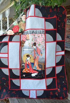 Japanese Quilt Patterns, Chinese Lotus, Asian Quilts, Twin Size Quilt, Japanese Lantern, Stained Glass Quilt, Asian Fabric, Shoji Screen, Japanese Quilts