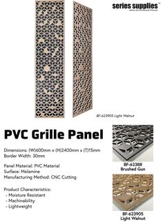 PVC Grille Panel is an innovative system of modular vertical and horizontal segments. Thanks to its construction you could make the right modern room divider suitable for your own room. These divider panels are made of  PVC Form board material with CNC machine cut out .Size 600mm x 2400mm x 15mm .

With the various colour and veneer melamine. Lattice Privacy Screen, Stair Design Architecture, Modern Room Divider, Pvc Panels, Flexible Design, Fence Panels, Design Language, Stairs Design, Wall Panels