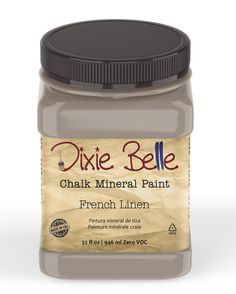 a jar of dixie bell chalk mineral paint in french linen, on a white background