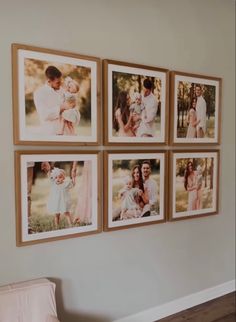 the family photos are hanging on the wall