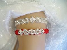 Red Wedding Garter, Red Bridal Garter, Rhinestone Garter, Crystal Garter, Garters, Silver Garter, Diamond Garter, Weddings, Garter Set *PLEASE VISIT MY ETSY SHOP, BRIDAL AMBROSIA, to see more of my beautiful wedding garters, wedding tiaras, headbands, headpieces, flower girl baskets and ring bearer pillows!  Lots of satins, laces, flowers, feathers and BLING!! www.etsy.com/shop/bridalambrosia ORIGINAL DESIGN WEDDING GARTER SET! _2 *This is also available as a SINGLE KEEPSAKE GARTER at this link; https://www.etsy.com/listing/228522824/garter-wedding-garter-tradition-wedding?ref=shop_home_active_13 This is My Original Design Rhinestone Garter Set! Description; Rhinestone trim bridal keepsake garter is encrusted with clear Czech crystals. in a unique and regal pattern. Rhinestone crystal and Diamond Garter, Red Garter, Crystal Garter, Aqua Blue Wedding, Garters Wedding, Rhinestone Garter, Wedding Garter Blue, Bridal Garters Set, Aqua Wedding