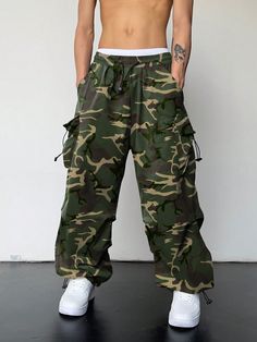 Loose Fit Men's Flap Pockets Side Drawstring Waist Pants Multicolor Street   Fabric Camo,All Over Print Cargo Pants Non-Stretch  Men Clothing, size features are:Bust: ,Length: ,Sleeve Length: Pants Embellished, Camouflage Cargo Pants, Knit Hat For Men, Drawstring Waist Pants, Denim Cargo Pants, Black Dress With Sleeves, Winter Knit Hats, Mens Cargo, Pocket Jacket