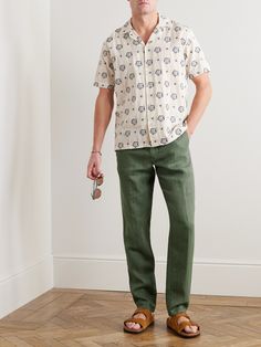 Orlebar Brown's 'Griffon' trousers are cut from airy linen-twill that's practical for warm months. Inspired by tailored styles, they have adjustable tabs at the waist so you can find a fit that's just right. Pair yours with a simple tee or camp-collar shirt. Relaxed Fit Linen Chinos For Work, Relaxed Fit Linen Pants With Belt Loops, Relaxed Fit Linen Chinos With Straight Hem, Fitted Linen Chinos Casual Style, Fitted Linen Casual Chinos, Linen Chinos With Welt Pockets And Tapered Leg, Linen Tapered Leg Chinos With Welt Pockets, Relaxed Fit Linen Tapered Leg Chinos, Relaxed Fit Linen Chinos For Summer