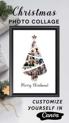 a christmas photo collage with the words merry christmas, and photos in black frame