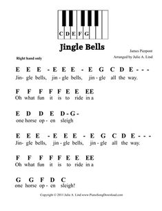 sheet music with the words jingle bells written in black and white, on top of an image of piano keys