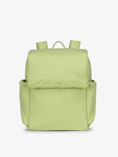 a green backpack on a white background