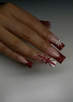 #christmas #nails #naildesign Quinceanera Nails, Cow Nails, Halloween Acrylic Nails, Red Christmas Nails, 2024 Nails, Hard Nails, Drip Nails