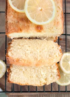 slices of lemon bread on a cooling rack