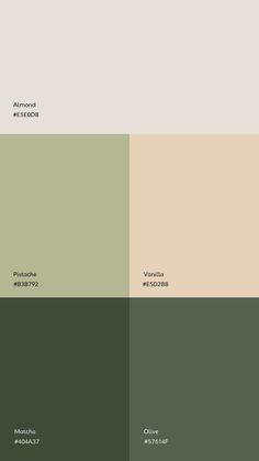 the different shades of green, beige and brown are shown in this color palettes