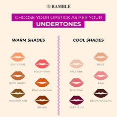 Lipstick Shade For Neutral Undertone, Lipstick Shade For Warm Undertone, Neutral Skin Tone Lipstick Shades, Lip Colors For Cool Undertones, Lip Shades For Warm Undertones, Cool Undertones Makeup Looks, Cool Undertone Lipstick Shades, Lipstick Shade For Warm Skin Tone, Cool Undertones Lipstick Shades