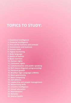 a pink background with the words topics to study