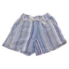 Briggs Women's Small Blue & White Striped Pull On Shorts. These Are Brand New With Tags The Shorts Are 55% Linen 45% Rayon 13.5" From Side Seam To Side Seam At The Waist 5" Inseam All Measurements Are Taken While Item Is Laying Flat Blue Short Leg Bottoms For Beach Season, Blue Bermuda Summer Bottoms, Blue Relaxed Fit Shorts For Vacation, Light Blue Short Bottoms For Beach, Blue Bermuda Shorts With Relaxed Fit, Blue Bermuda Bottoms With Elastic Waistband, Blue Relaxed Fit Shorts For Beach Season, Blue Short Bottoms For Day Out, Casual Light Blue Shorts For Beach Season