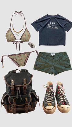 Summer Clothes Grunge, Crunchy Aesthetic Outfit, Boho Beachy Outfits, Aesthetic Camping Outfits, Hippy Summer Outfits, What To Wear On A Road Trip, Alt Beachy Outfits, Camp Outfits Summer, Camp Counselor Aesthetic Outfits