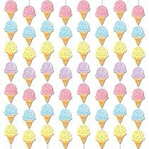 an image of ice cream cones with sprinkles on them in pastel colors