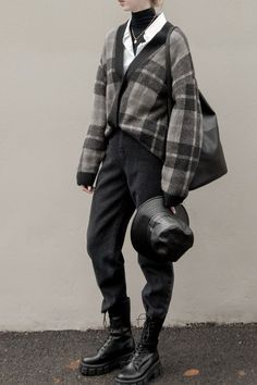 00s Mode, Knit Plaid, Clothing Board, 80s Punk, Oak Fort, Plaid Cardigan, Mock Neck Long Sleeve