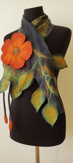 Felt Flower Scarf, Felt Flower Bouquet, Macrame Colar, Nuno Felt Scarf, Felted Scarf, Ruffle Scarf, Art Scarves, Wet Felt, Wool Projects