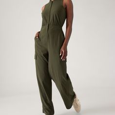 Nwt Brooklyn Utility Jumpsuit Size2 Sporty Jumpsuits And Rompers With Pockets, Green Sleeveless Athleisure Jumpsuits And Rompers, Green Sleeveless Athleisure Jumpsuit/romper, Green Sleeveless Jumpsuits And Rompers In Athleisure Style, Green Sleeveless Athleisure Jumpsuit, Casual Green Workout Jumpsuit, Utility Jumpsuit, Velvet Flares, Athleta Leggings