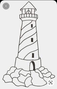 a black and white drawing of a lighthouse